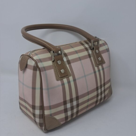 Burberry Mini Boston Bag Handbag Tote Handle Bag Pink Nova Check PVC 9.5" x 7" - Picture 4 of 16